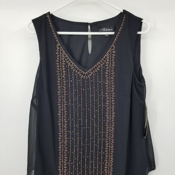 NWT S.L Fashions Black Bead Front Women's Popover Dress Size 12 - Picture 6 of 14